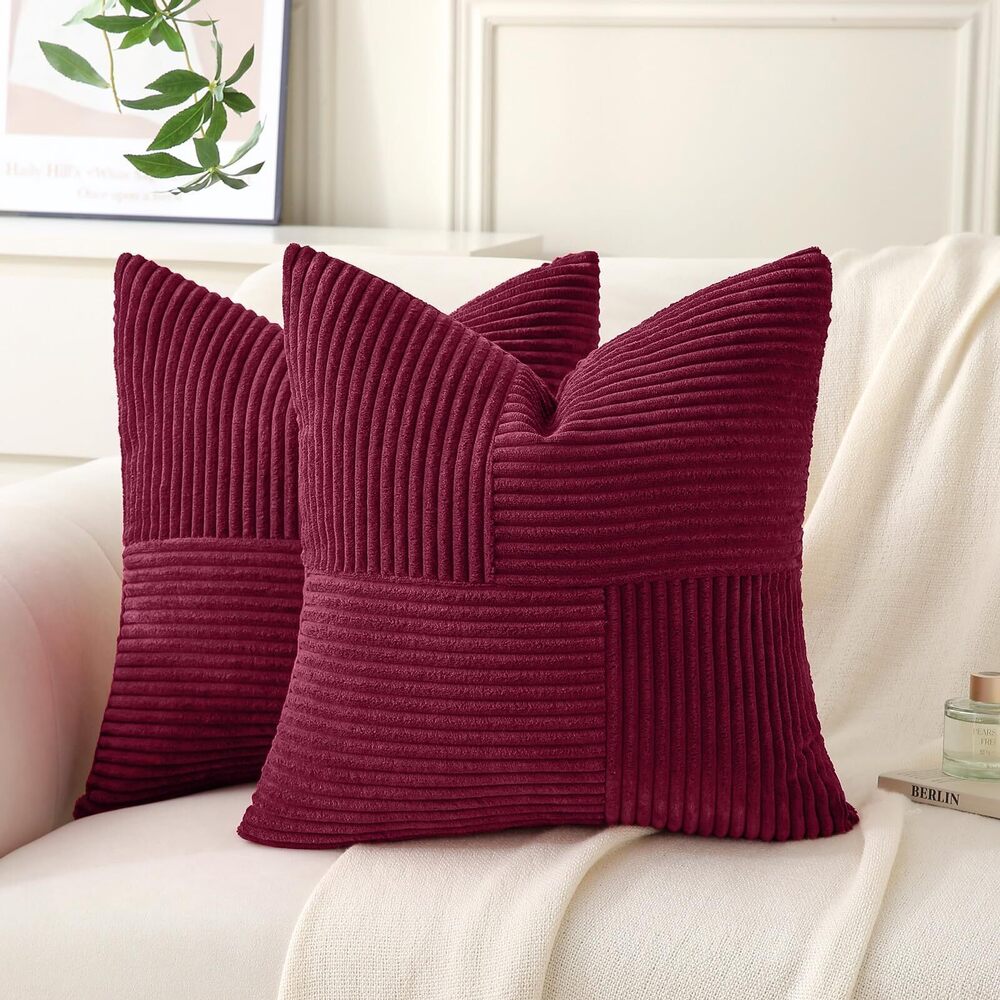 7374 Burgundy Throw Pillow Covers 14x14 inch,Pack of 2 Soft Corduroy